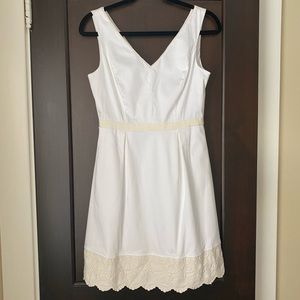 White House Black Market white dress with cream lace trim fit and flare Size 2